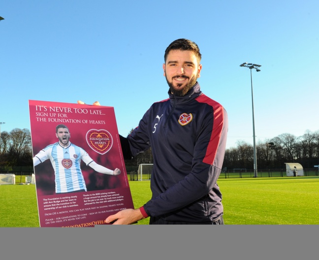 3/02/2016  Hearts Training Centre ,Riccarton Edinburgh. Hearts Captain Alim Ozturk  helps launch  The Foundation of Hearts   It's Never to Late  Campaign  Pic Eric McCowat